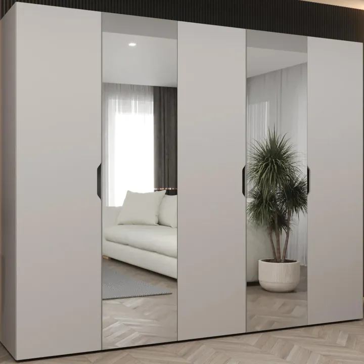 Armadio 250x202 cm 5 ante con specchio beige cashmere Valencia