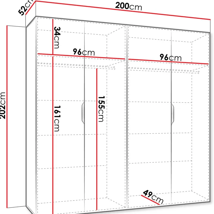 Armadio 200x202 cm 4 ante nero opaco Valencia
