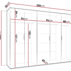 Armadio 250x202 cm 5 ante nero opaco Valencia