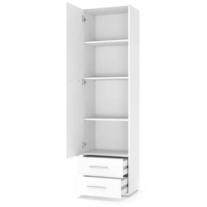 Armadio 60x200h cm 1 anta 2 cassetti multiuso bianco Viki