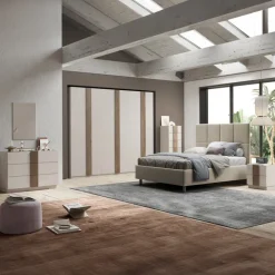 Armadio 273x240h cm 6 ante battenti beige cashmere rovere scuro Fummy