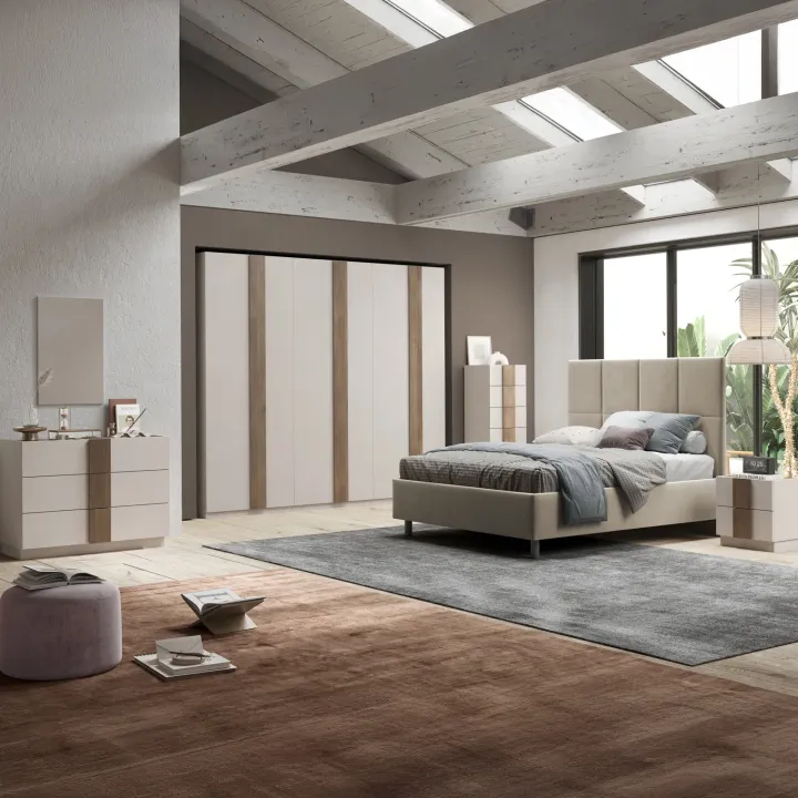 Armadio 273x240h cm 6 ante battenti beige cashmere rovere scuro Fummy