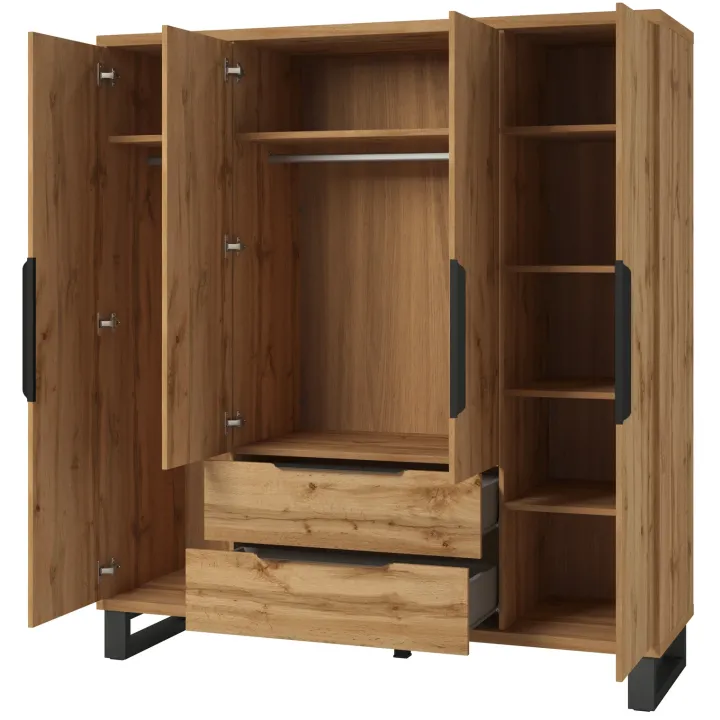 Armadio 190x210h cm 4 ante battenti 2 cassetti rovere Petra