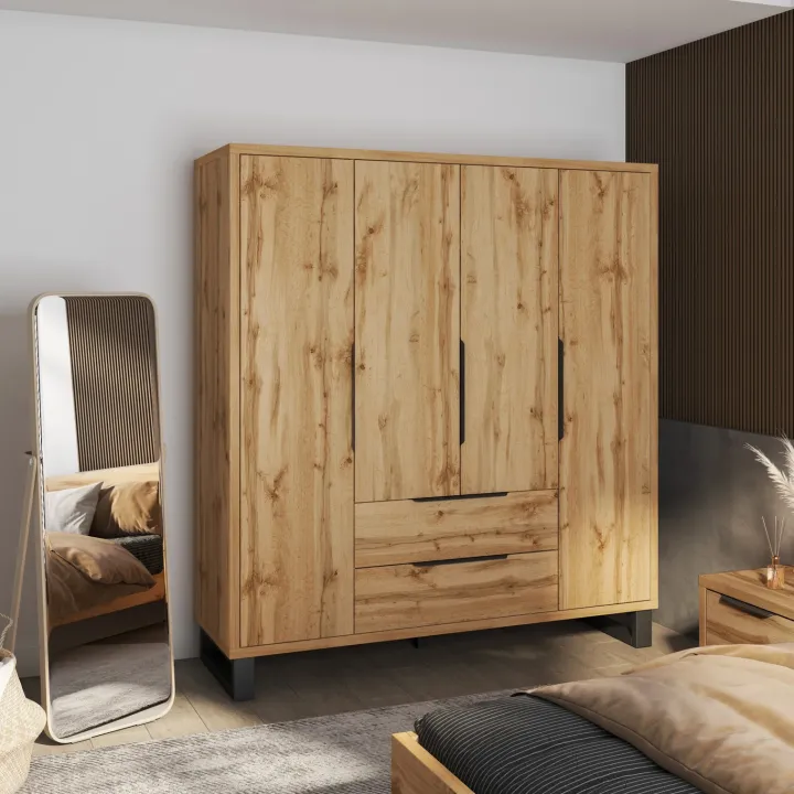 Armadio 190x210h cm 4 ante battenti 2 cassetti rovere Petra