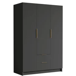 Armadio 150x216h cm 3 ante battenti 2 cassetti nero opaco Ampy