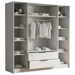 Armadio 200x216h cm 4 ante battenti 2 cassetti bianco opaco Ampy
