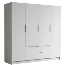 Armadio 200x216h cm 4 ante battenti 2 cassetti bianco opaco Ampy
