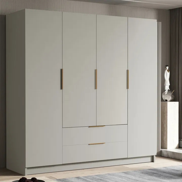 Armadio 200x216h cm 4 ante battenti 2 cassetti beige cashmere Ampy