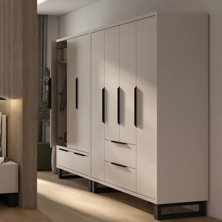 Armadio 190x210h cm 4 ante battenti 2 cassetti beige cashmere Petra