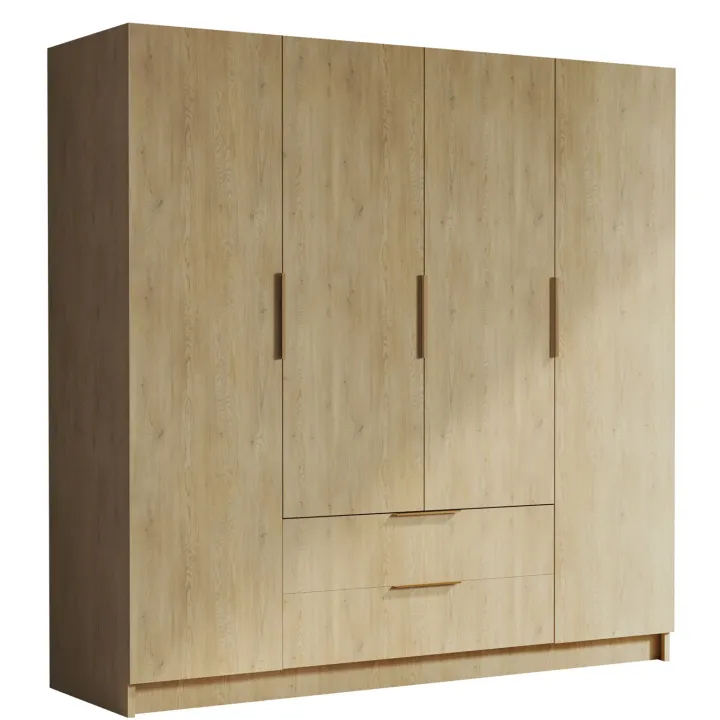 Armadio 200x216h cm 4 ante battenti 2 cassetti rovere Ampy