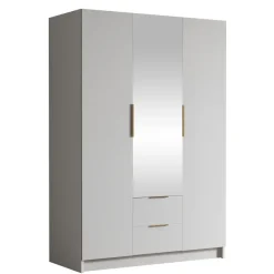 Armadio 150x216h cm 3 ante battenti con specchio 2 cassetti bianco opaco Ampy