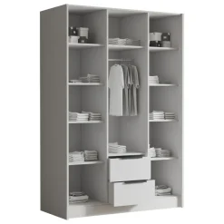 Armadio 150x216h cm 3 ante battenti con specchio 2 cassetti nero opaco Ampy