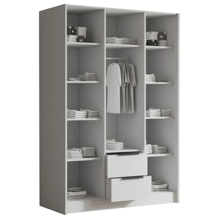 Armadio 150x216h cm 3 ante battenti con specchio 2 cassetti nero opaco Ampy