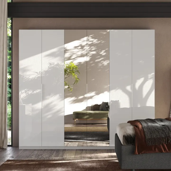 Armadio 275x240h cm 6 ante battenti con specchio bianco lucido Sparkly