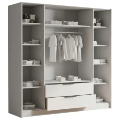 Armadio 200x216h cm 4 ante battenti con specchio 2 cassetti bianco opaco Ampy