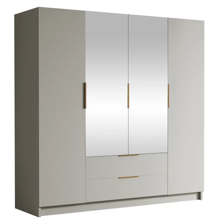 Armadio 200x216h cm 4 ante battenti con specchio 2 cassetti beige cashmere Ampy