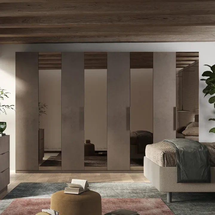 Armadio 365x240h cm 8 ante battenti con specchio marrone bronzo Sparkly