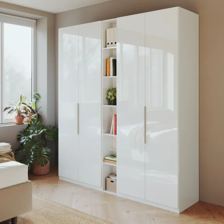 Armadio 212x240h cm 4 ante battenti e libreria bianco lucido Sparkly