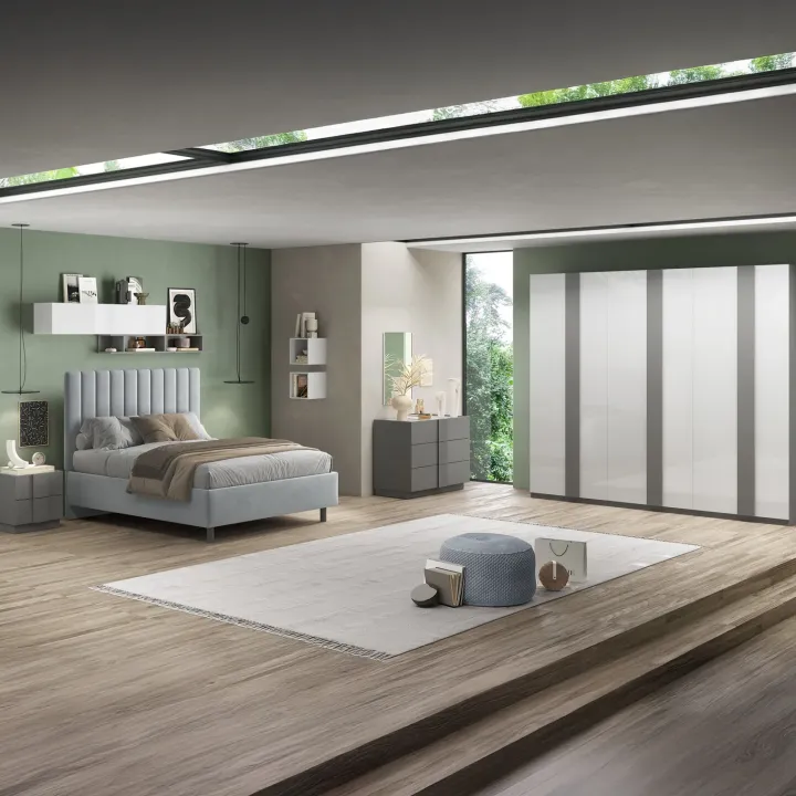 Armadio 273x240h cm 6 ante battenti grigio scuro bianco lucido Fummy