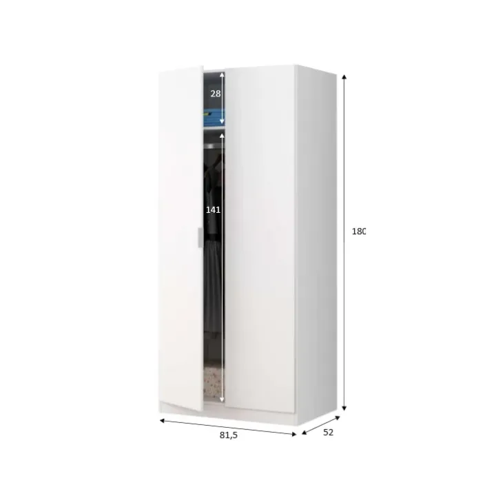 Armadio 81x180h cm 2 ante battenti moderno bianco opaco Oz