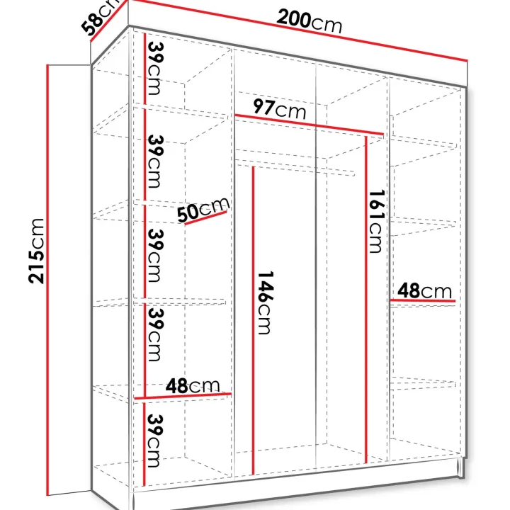 Armadio 200x215h cm 4 ante bianco lucido nero Glammy 4