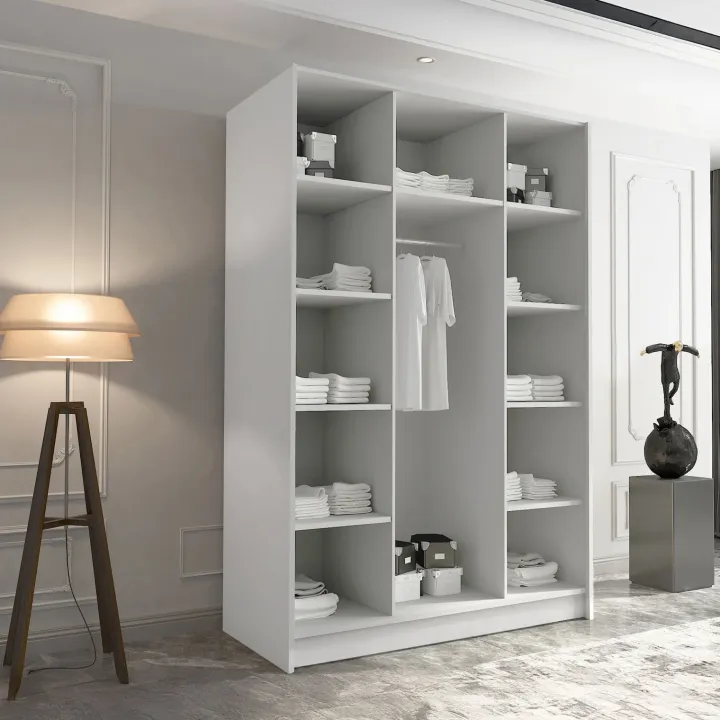 Armadio 150x215h cm 3 ante bianco lucido nero Glammy 3