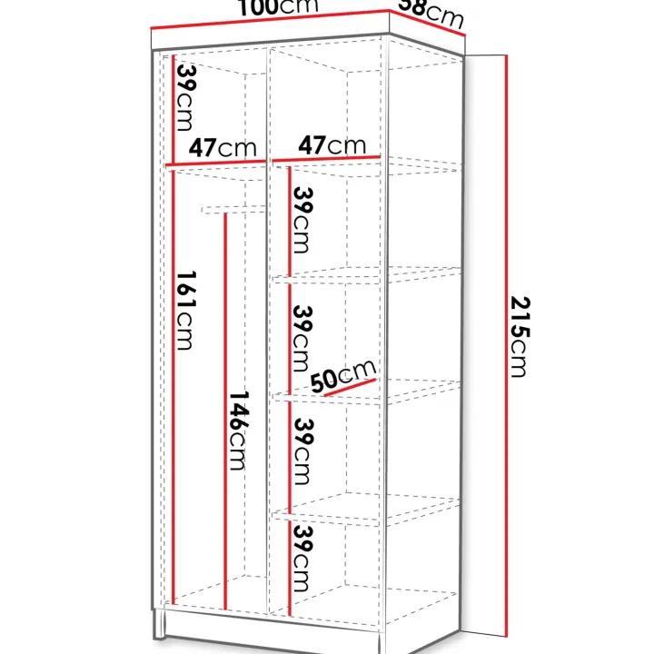 Armadio 100x215h cm 2 ante bianco lucido nero Glammy 2