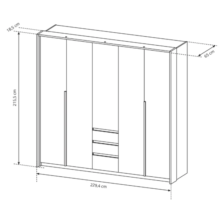 Armadio 225x215h cm 5 ante 3 cassetti bianco rovere Sweet
