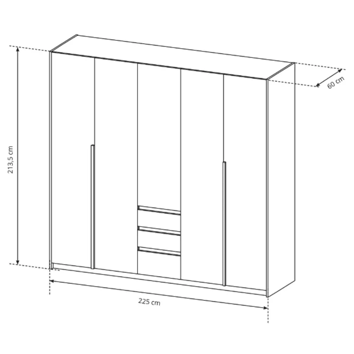 Armadio 225x215h cm 5 ante 3 cassetti bianco rovere Sweet