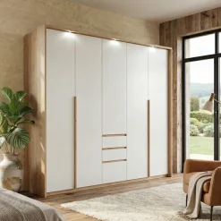 Armadio 225x215h cm 5 ante 3 cassetti bianco rovere Sweet