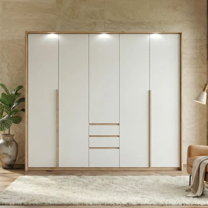 Armadio 225x215h cm 5 ante 3 cassetti bianco rovere Sweet