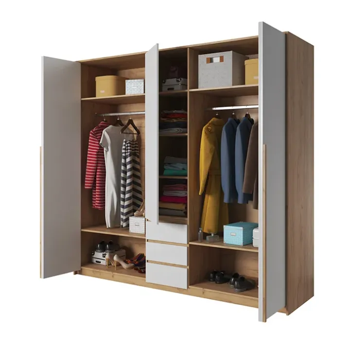 Armadio 225x215h cm 5 ante 3 cassetti bianco rovere Sweet
