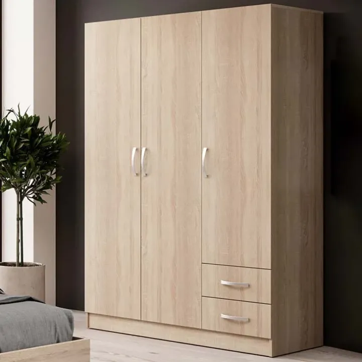 Armadio 120x181h cm 3 ante 2 cassetti moderno rovere Tropea