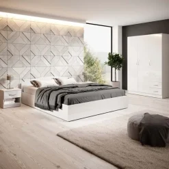 Armadio 120x181h cm 3 ante 2 cassetti moderno bianco lucido Tropea