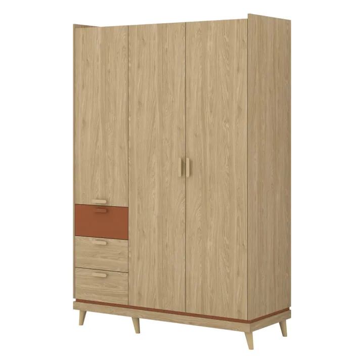 Armadio 144x215h cm 3 ante 3 cassetti rovere rosso mattone Yu