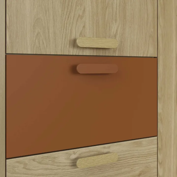 Armadio 144x215h cm 3 ante 3 cassetti rovere rosso mattone Yu
