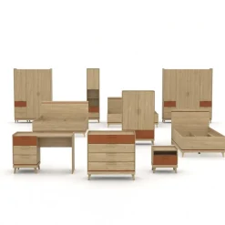 Armadio 190x215h cm 4 ante 6 cassetti rovere rosso mattone Yu