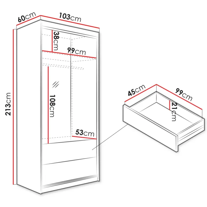 Armadio 60x213h cm 2 ante 2 cassetti rovere Stiky