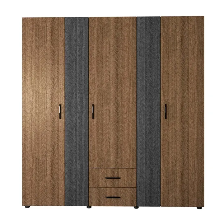 Armadio 190x202h cm 5 ante 2 cassetti rovere scuro nero frassinato Loly