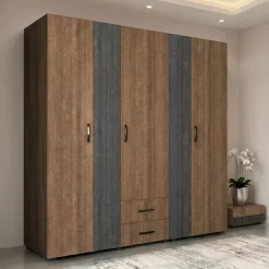 Armadio 190x202h cm 5 ante 2 cassetti rovere scuro nero frassinato Loly