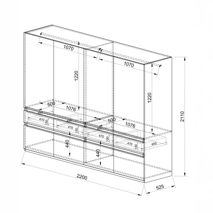 Armadio 220x211h cm 8 ante 4 cassetti rovere chiaro e rovere scuro Pitigliano