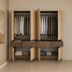 Armadio 220x211h cm 8 ante 4 cassetti rovere chiaro e rovere scuro Pitigliano