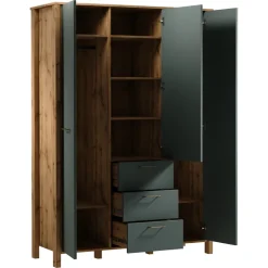 Armadio 138x200h cm 3 ante 3 cassetti rovere verde Leave