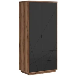 Armadio 94x201h cm 2 ante 2 cassetti rovere scuro nero opaco Elin