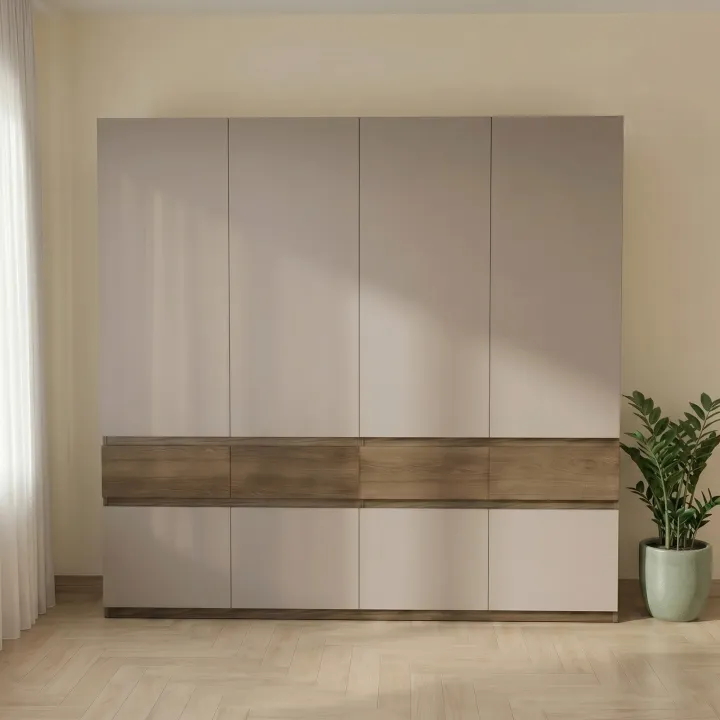 Armadio 220x211h cm 8 ante 4 cassetti tortora noce Raymonda