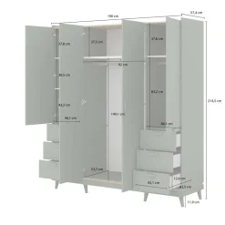 Armadio 190x215h cm 4 ante 6 cassetti verde salvia Yu
