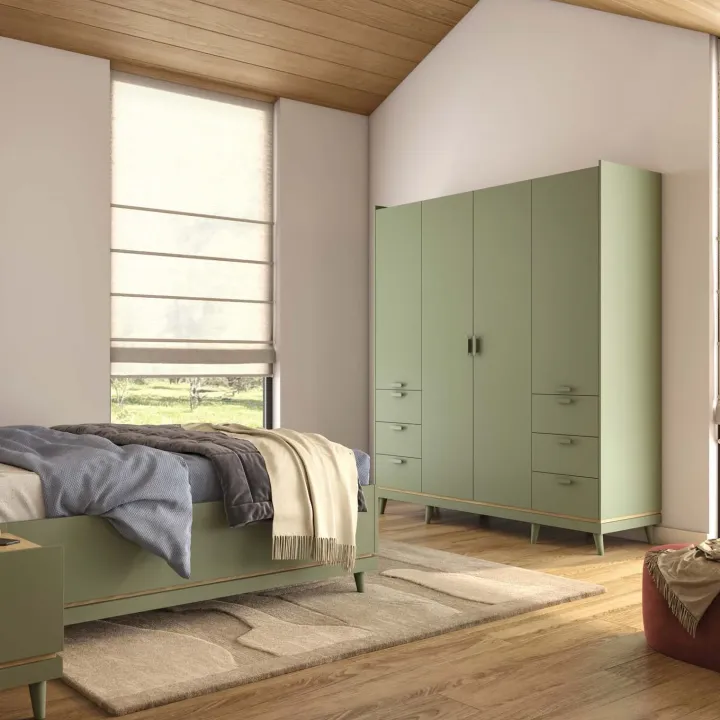 Armadio 190x215h cm 4 ante 6 cassetti verde salvia Yu