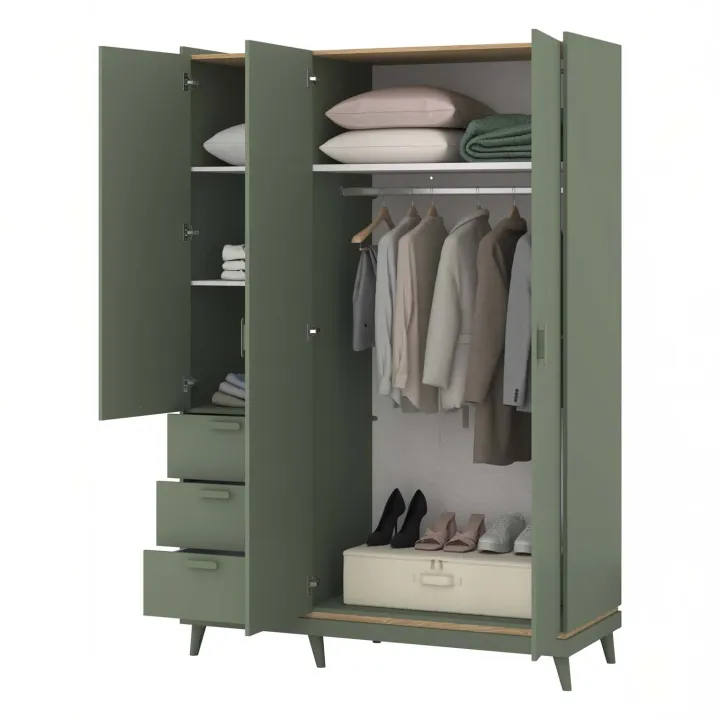 Armadio 144x215h cm 3 ante 3 cassetti verde salvia Yu