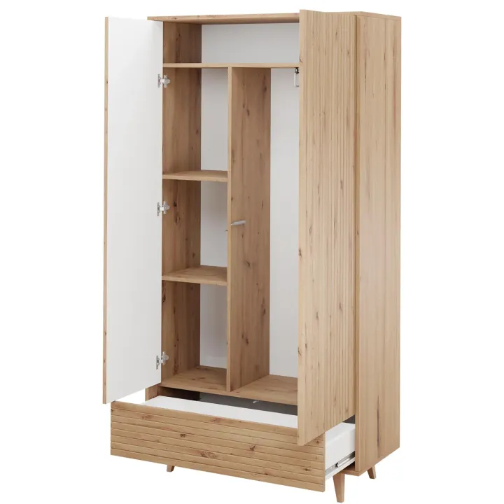 Armadio 92x180h cm 2 ante 1 cassetto cannettato soggiorno cannettato rovere Branch