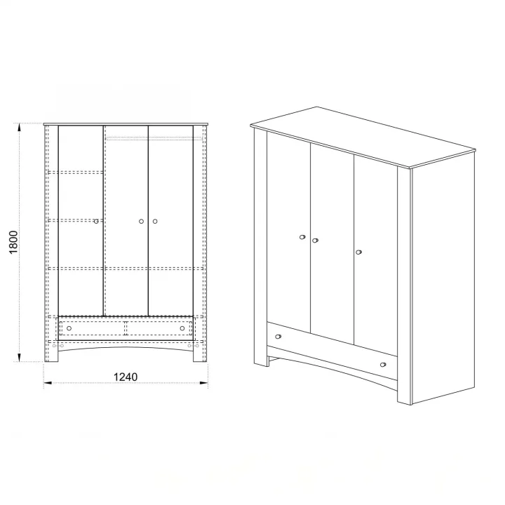 Armadio 124x180h cm 3 ante 1 cassetto rovere sonoma Londra